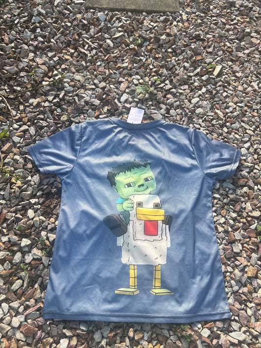 Boys Minecraft Zombie Chicken Jockey T-Shirt - Size 13-14 - Gray - Pre-Loved - Sustainable Kids Fashion Australia