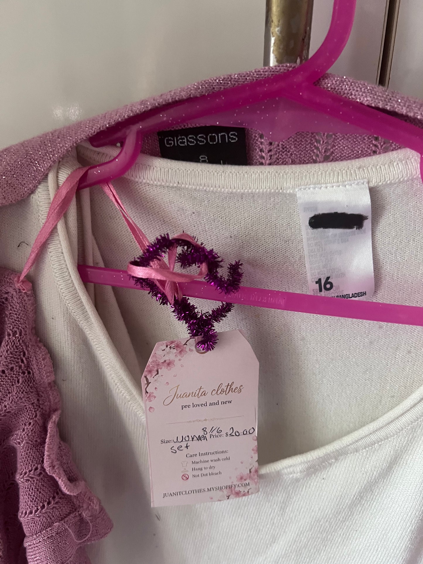 Pink Jacket & White Top Set - Sizes 8/16 - Pre-Loved
