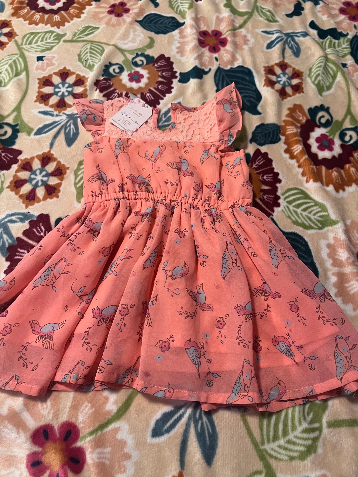 Coral Pink Party Dress - Size 3-4 - Pre-Loved