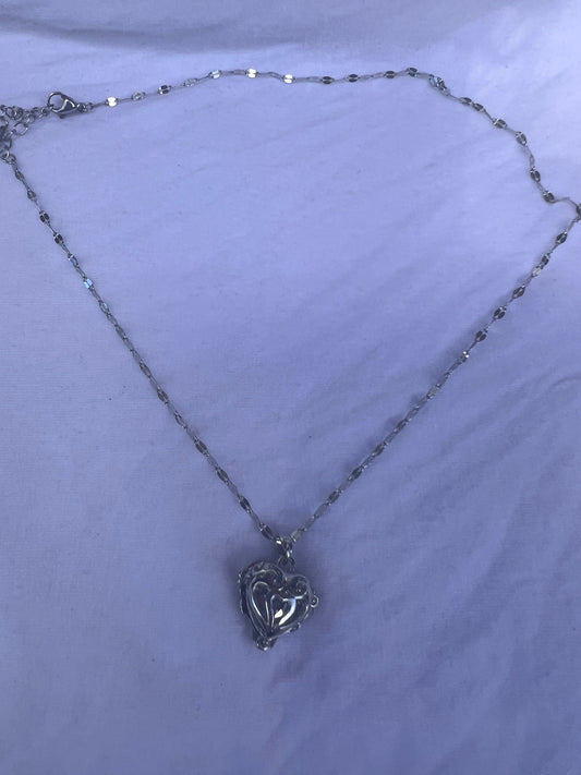 Silver Dolphin Heart Necklace with Blue Stone