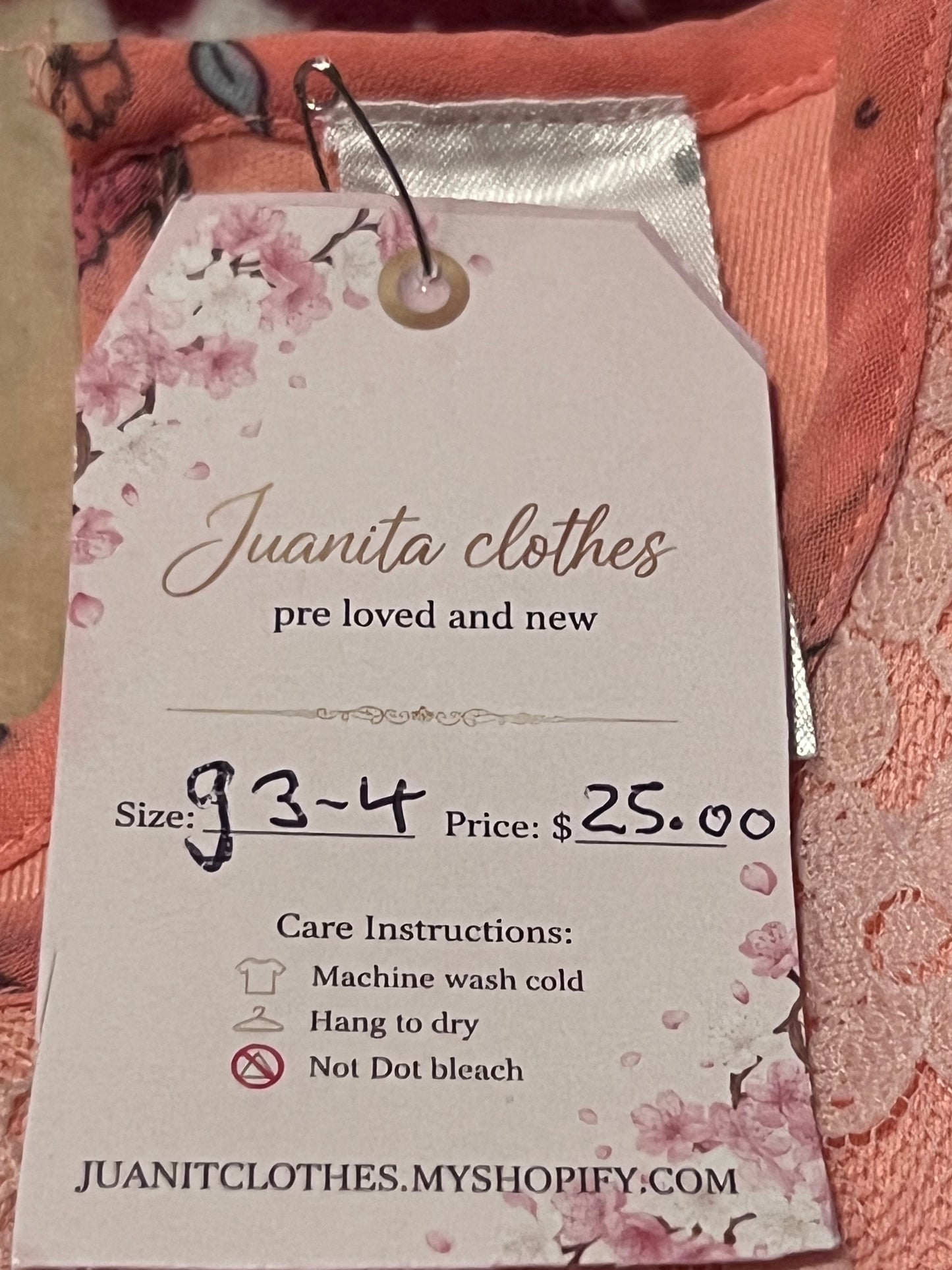 Coral Pink Party Dress - Size 3-4 - Pre-Loved