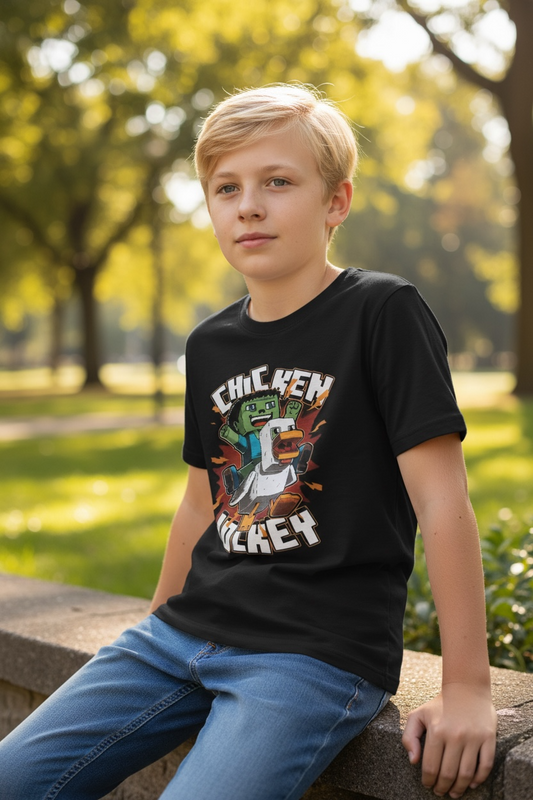 Boys Minecraft Chicken Jockey T-Shirt - Size 13-14 - Black - Pre-Loved - Sustainable Kids Fashion Australia